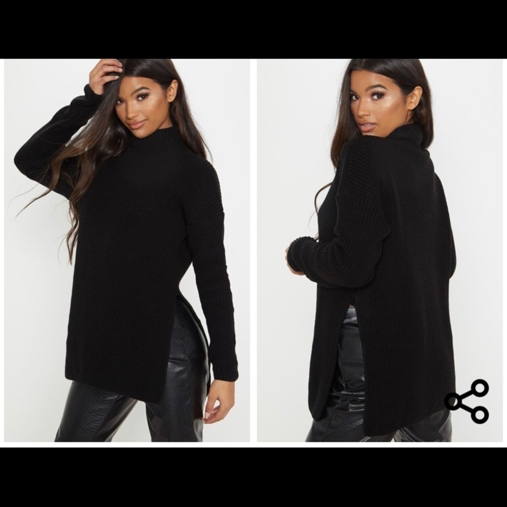Pretty Little Thing Black High Neck Mock Turtleneck Oversized Knitted Sweater
